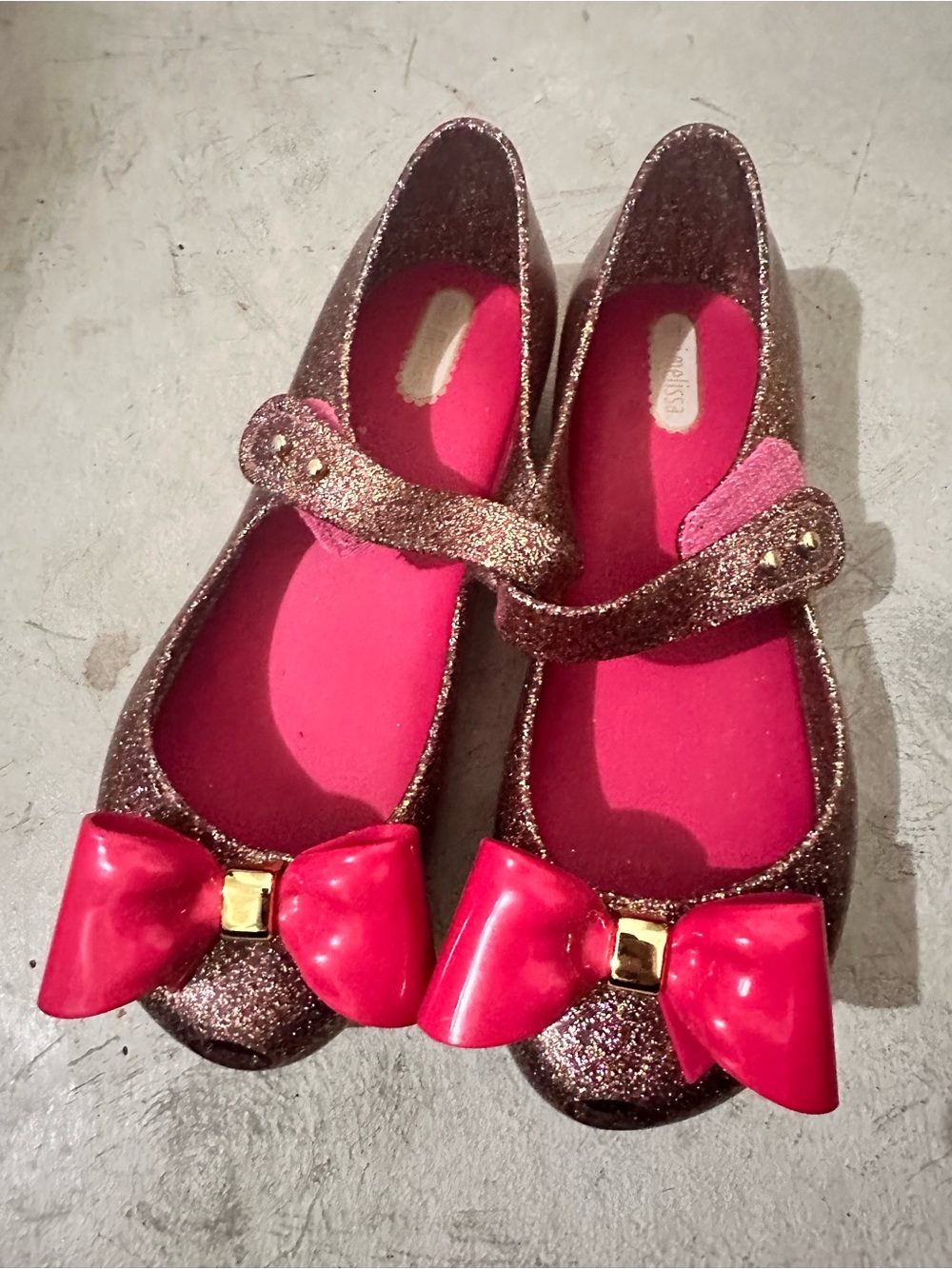 Mini Melissa Glitter Mary Jane Shoes with Red Bow